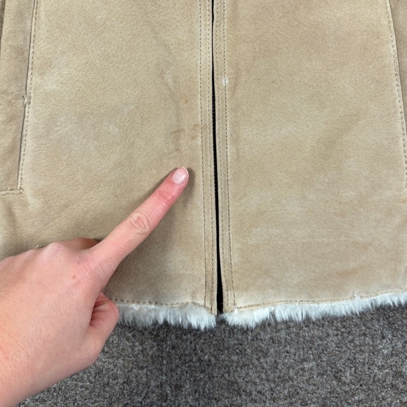 Vintage Beige Tan Suede Leather Hooded Faux Fur Lined Jacket Women’s M Retro Y2K - Picture 6 of 9